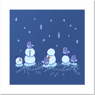 Pigeons making a snowman Posters and Art